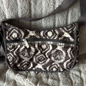 Patterned Crossbody Bag in Brown and Cream